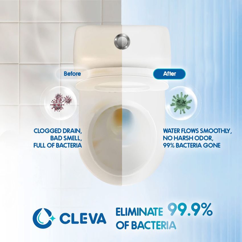 Toilet before and after using CLEVA