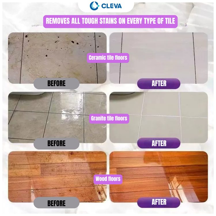 Floor before and after — ceramic, granite and wood