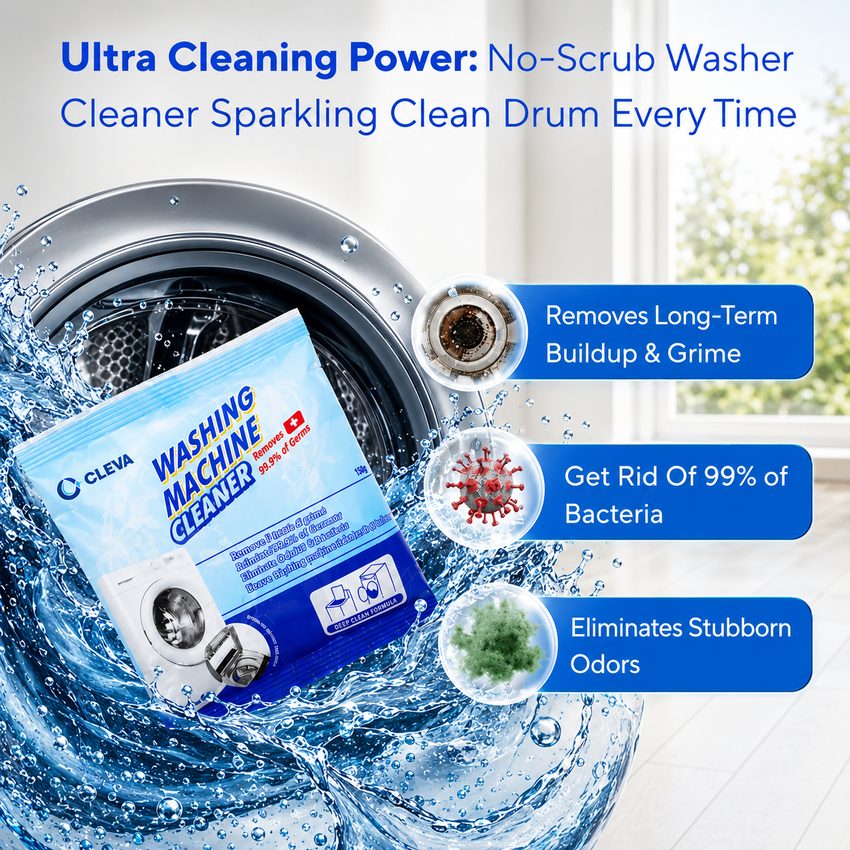 CLEVA Washing Machine Cleanser Powder with a sparkling clean drum
